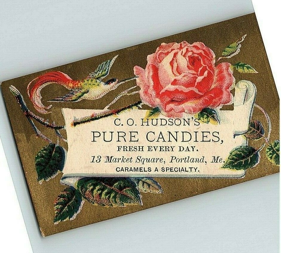C O Hudson’s Pure Candies Flowers Floral Victorian Calling Card Portland ME