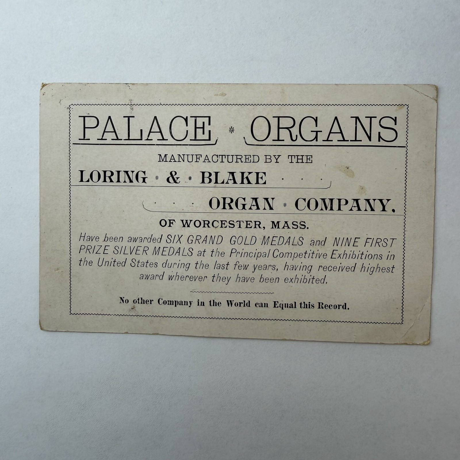 D. Lothrop & Co Dover NH Palace Organs Loring & Blake Worcester MA Trade Card