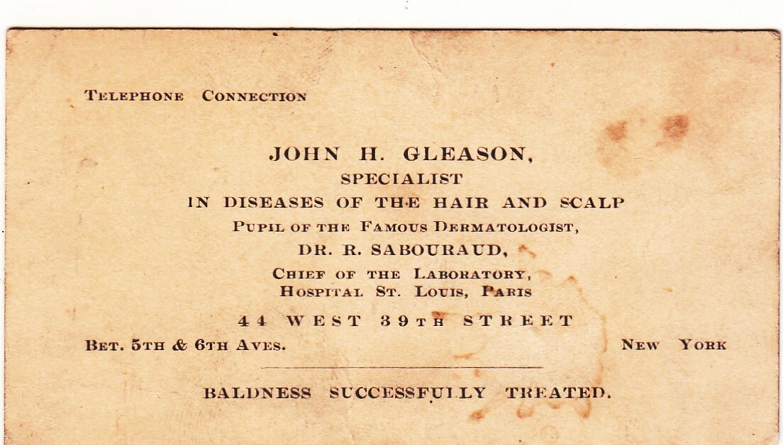 John H Gleason Specialist Diseases of Hair and Scalp Dr. R Sabouraud Card c1880s