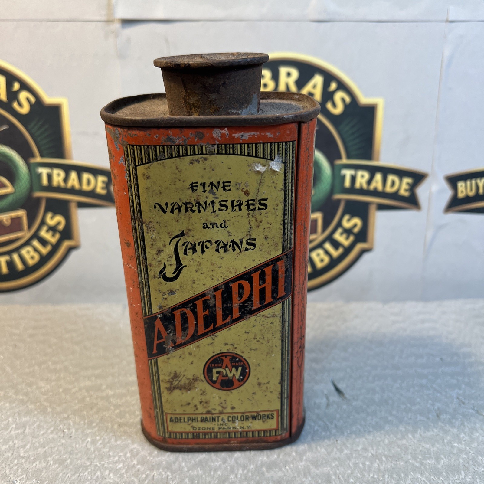 ADELPHI Paint & Color Works Floor & Trim Tin Can Sign Advertising Paint Stain