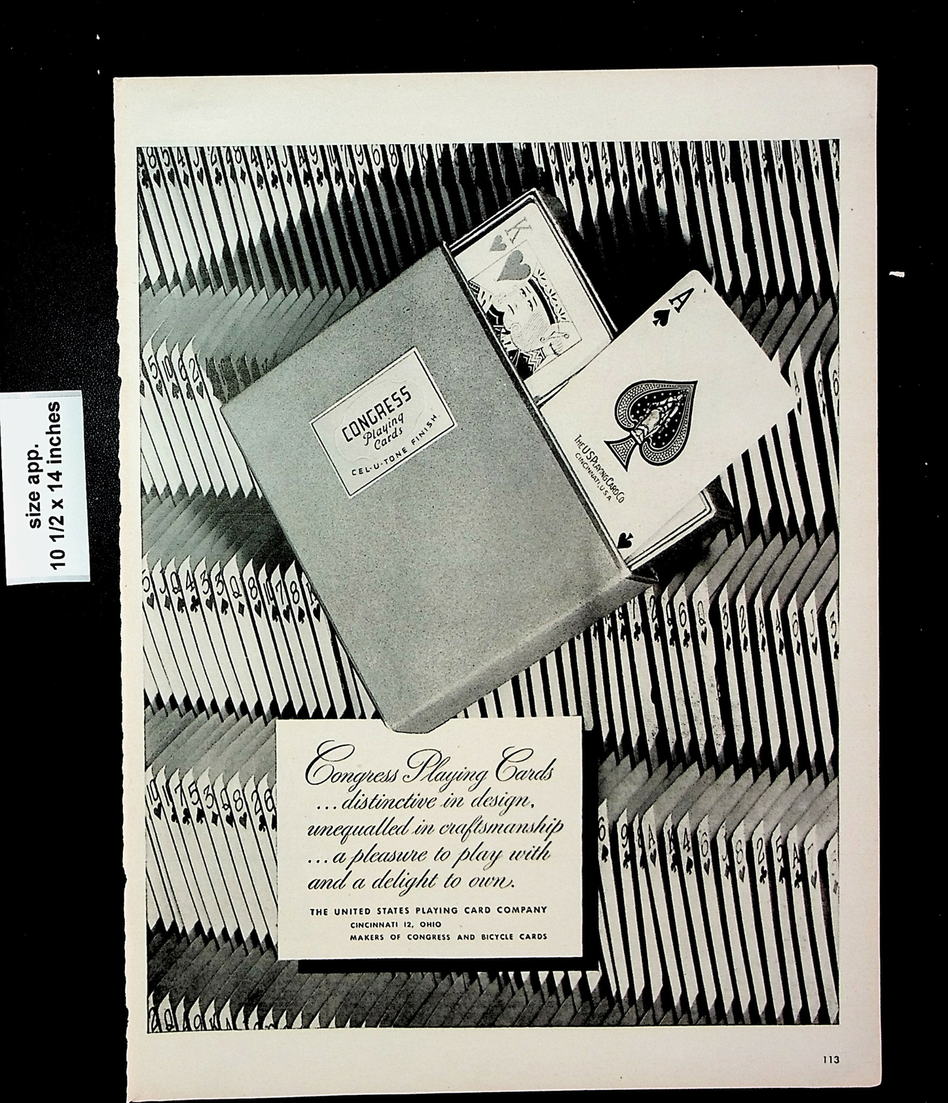 1945 Congress Playing Cards Case Cel-U-Tone Finish Vintage Print Ad 25190