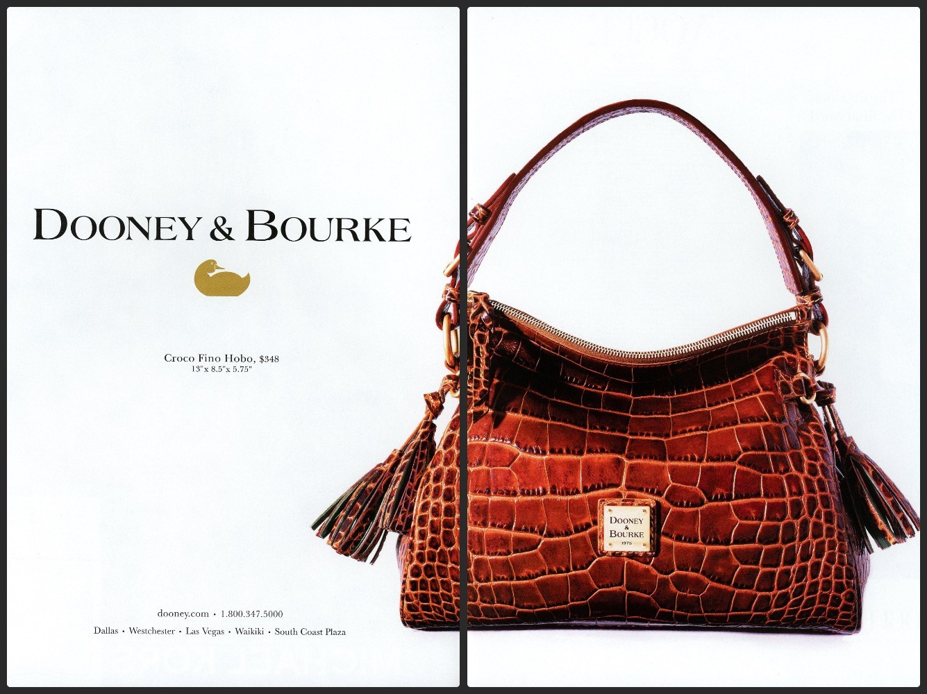DOONEY & BOURKE magazine AD #11 OOP 2013 CROCO FINO HOBO BAG 2 PGS