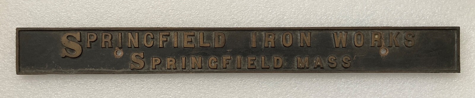 Antique 1800s Springfield Iron Works Massachusetts Bronze Sign Building Plaque