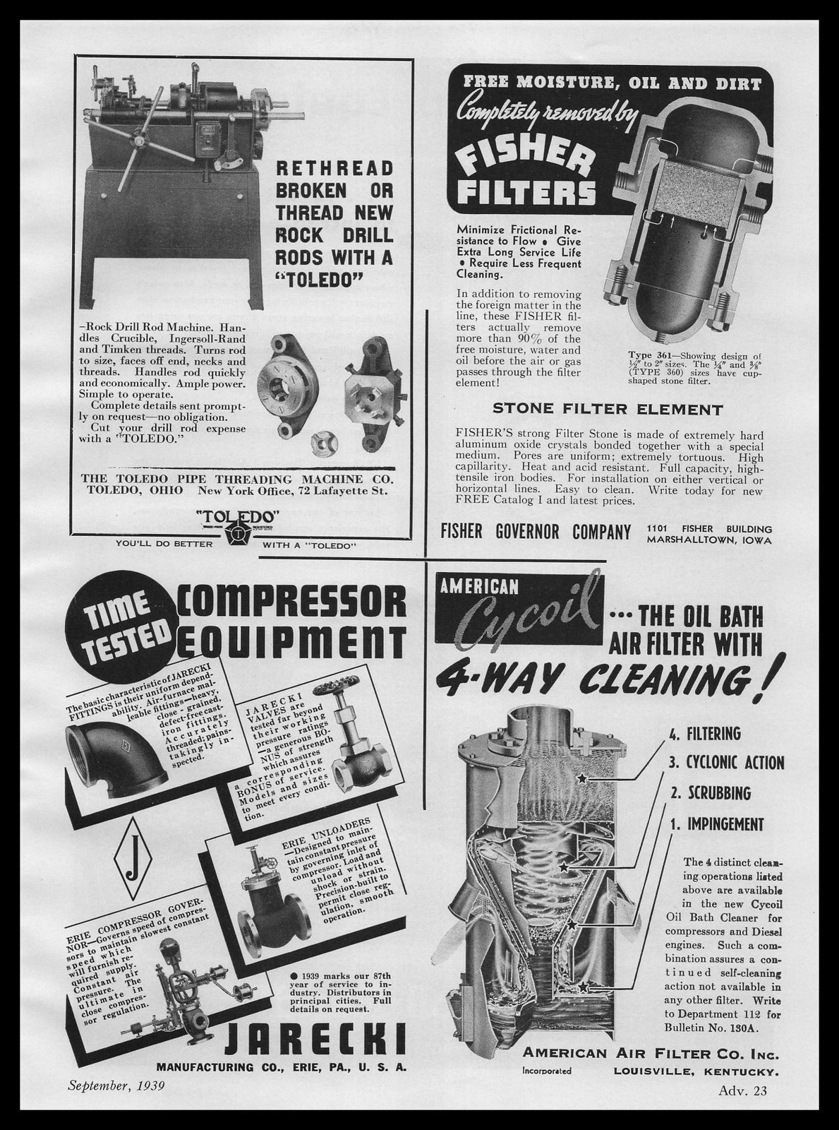 1939 Fisher Governor Company Marshalltown Iowa Type 361 Stone Filters Print Ad