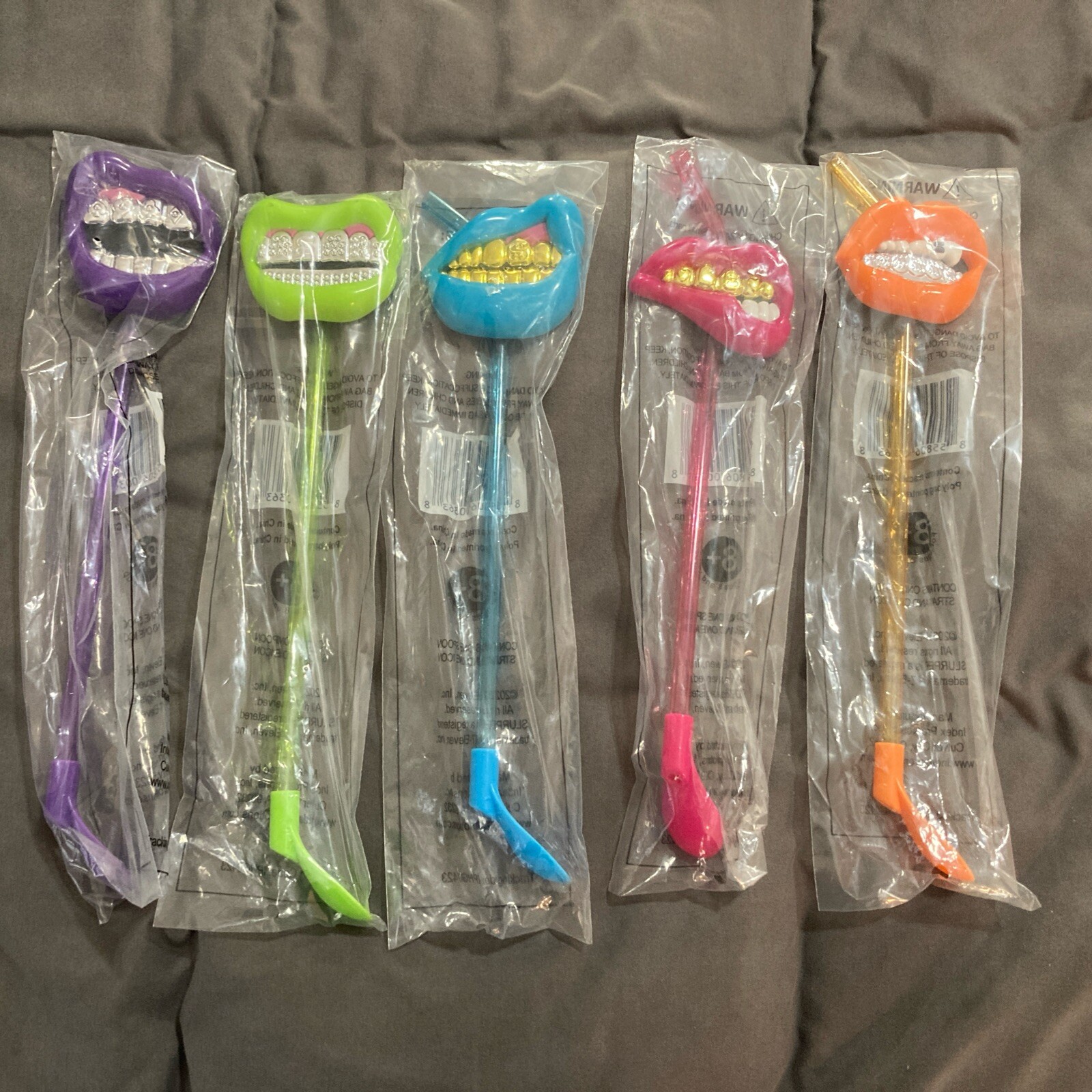 7 Eleven 7-11 Slurpee Straw Mouth Pop Grills Lot of 5 – Sealed New
