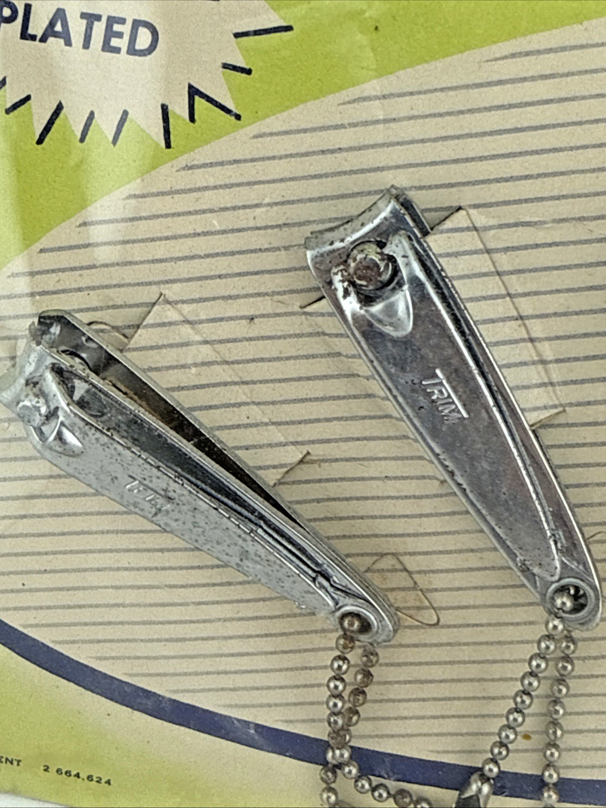 Vtg Novelty Key Chain TRIM Nail Clipper Chrome Plate Original Store Display of 6