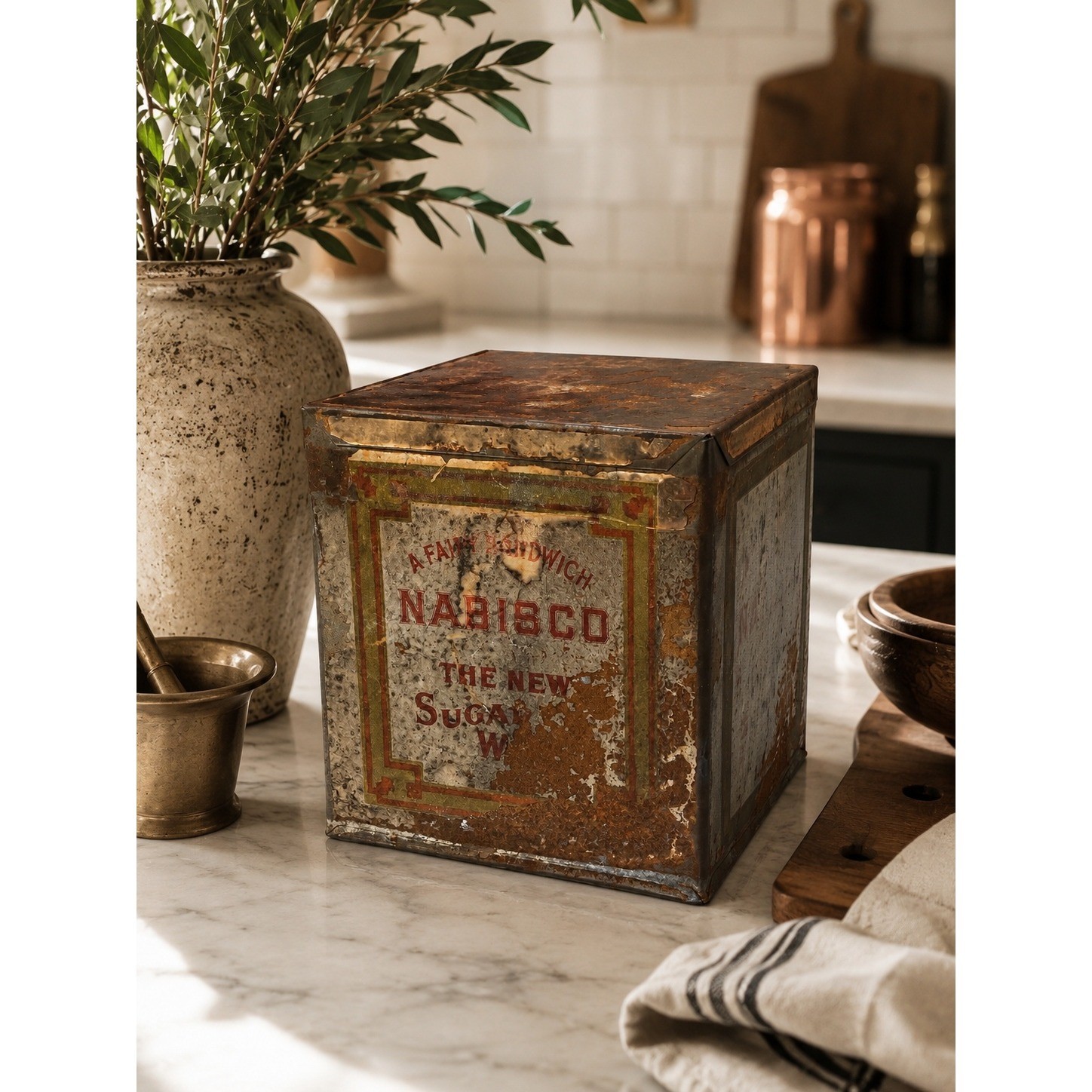 Vintage Nabisco Fairy Sandwich Sugar Wafers Tin Box Rustic Antique Metal Crate