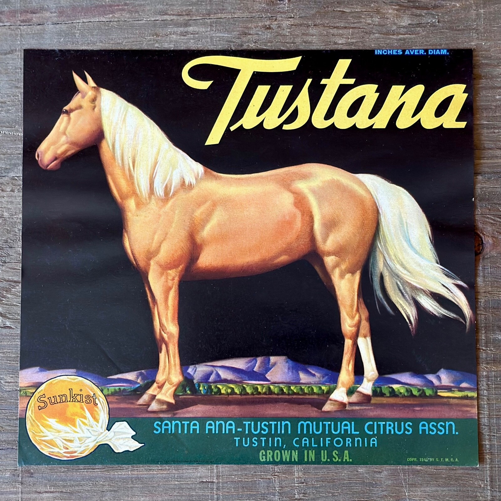 Vintage Original 1940s TUSTANA BRAND Crate Box Label Orange Tustin CA