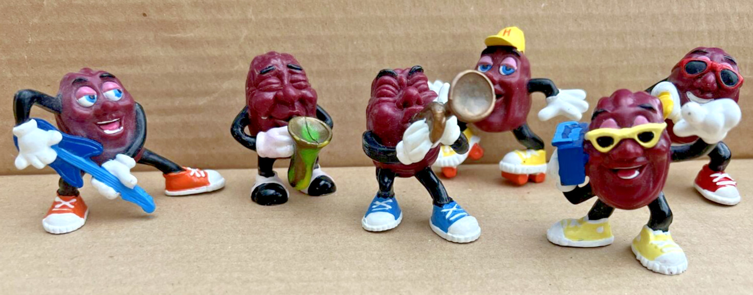 California Raisins Figures VINTAGE 1980s Lot Of 6; Surfer/Sax/Trumpet/Guitar +