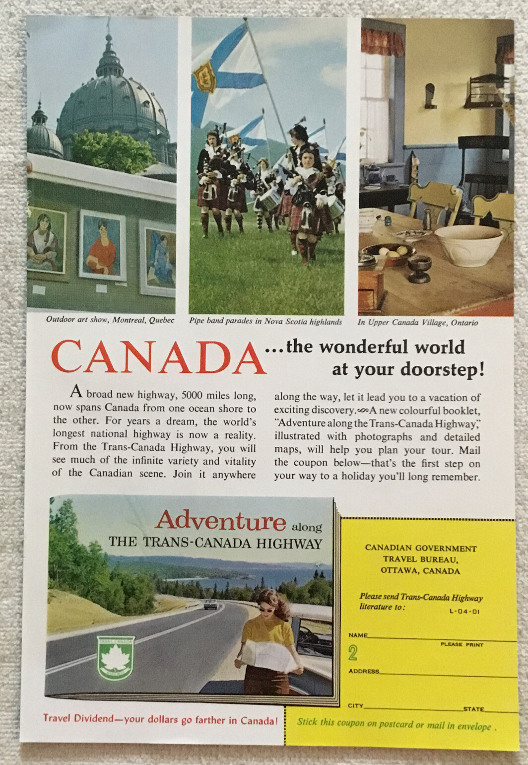 1963 Trans Canada Highway PRINT AD Canadian Government Travel Bureau OTTAWA