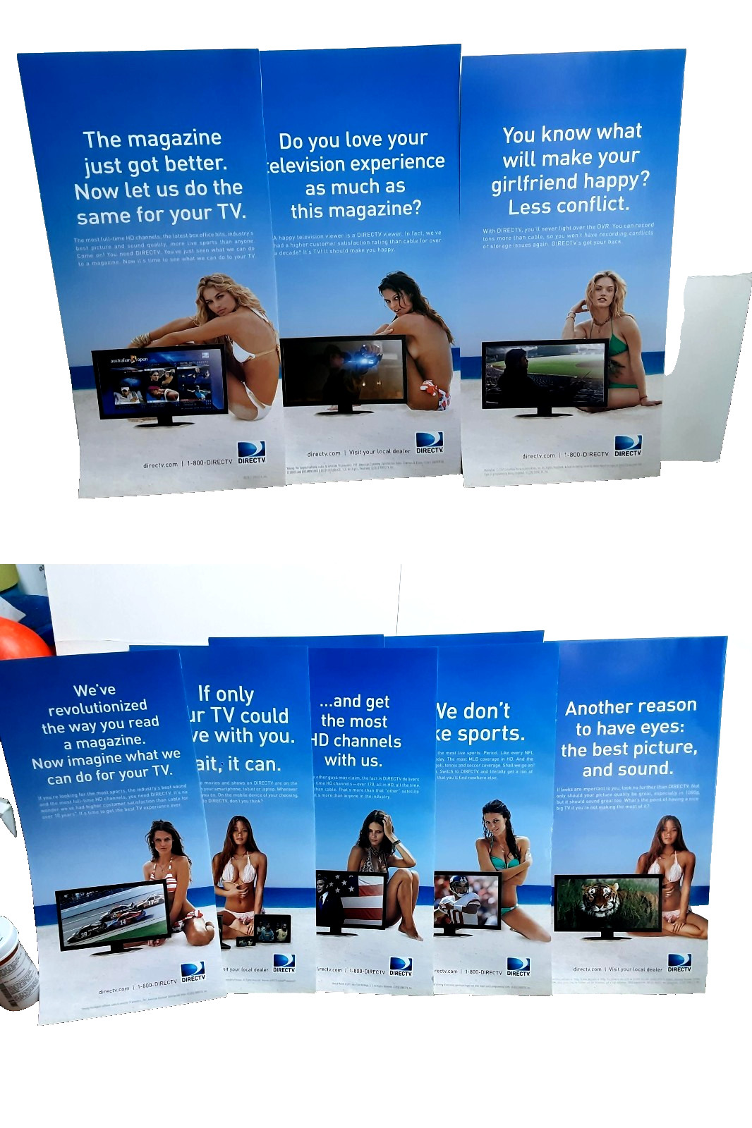 2012 DirecTV 8 Panel Swimsuit Ad Set Bikini Models Vintage Print Advertisement