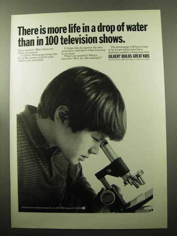 1969 Gilbert Microscope Ad – More Life in Drop of Water