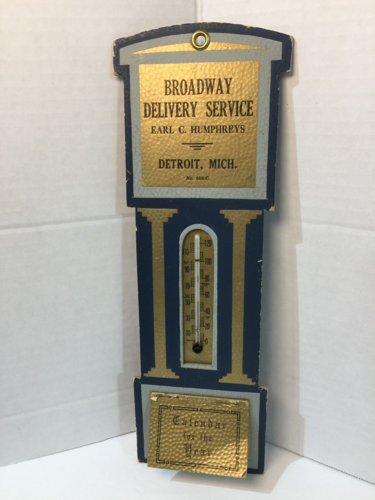 Vtg 1935 Broadway Del Service Earl C. Humphreys Det., Mich. Thermometer Calendar