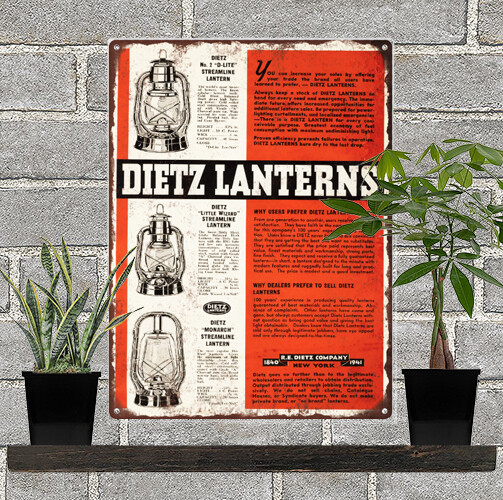 1941 Dietz Lantern Monarch Wizard Mancave Metal Sign Repro 9×12″ 60324
