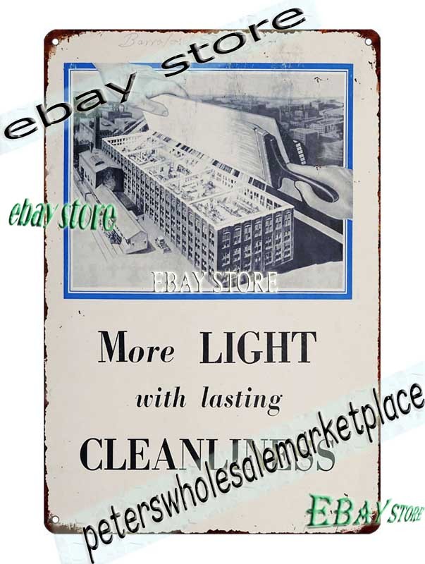 1930 More Light With Lasting Cleanliness Lighting Builder Tin Sign office bar
