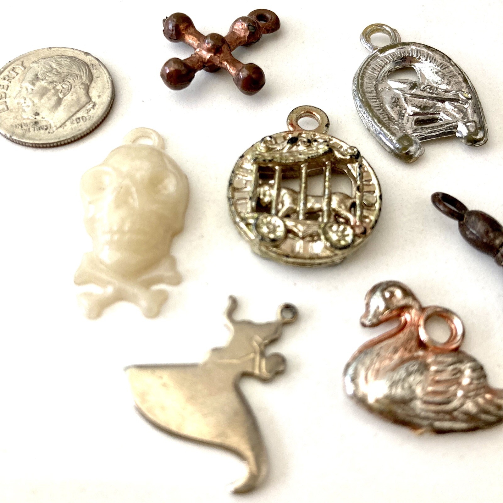 1940’s-60’s VINTAGE Cracker Jack Gumball Celluloid Metal Plastic CHARMS Lot