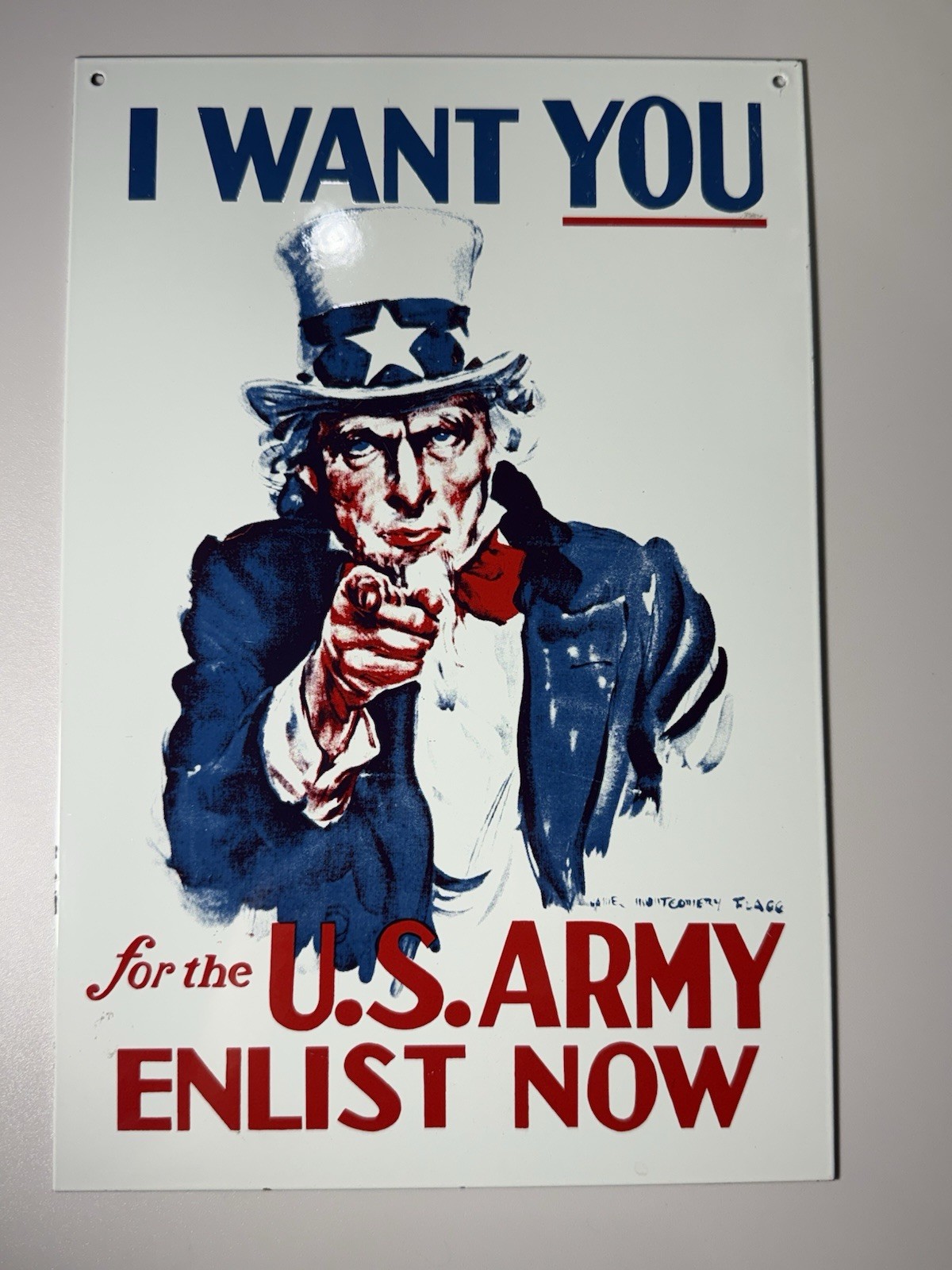 Ande Rooney Porcelain Sign Uncle Sam US Army Enlist Now Great Shape!