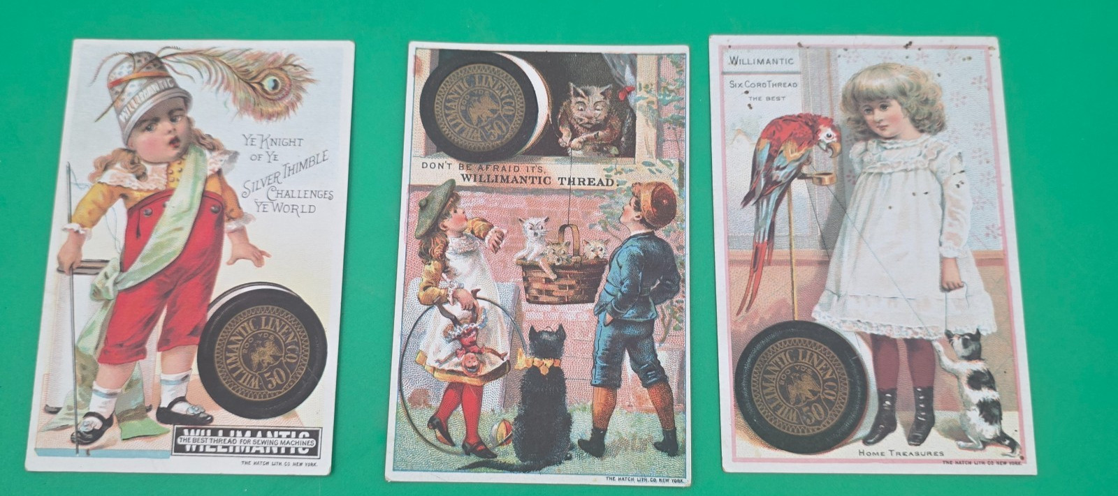Vintage Lot of 3 Willimantic Thread Victorian Trade Cards Willimantic Linen Co.