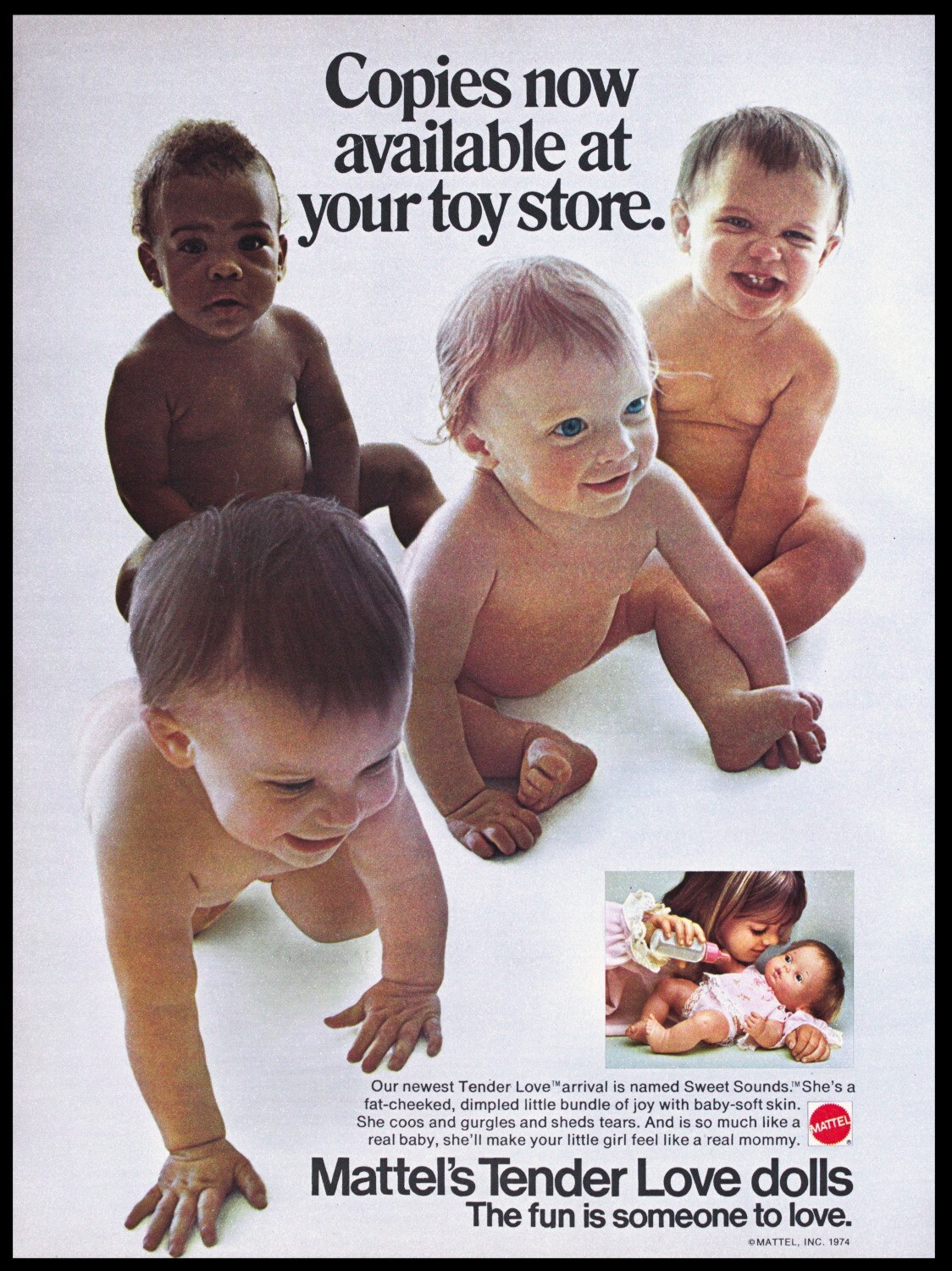 Vintage 1970s Baby Tender Love “Sweet Sounds” Mattel Doll Toy 1974 PRINT AD