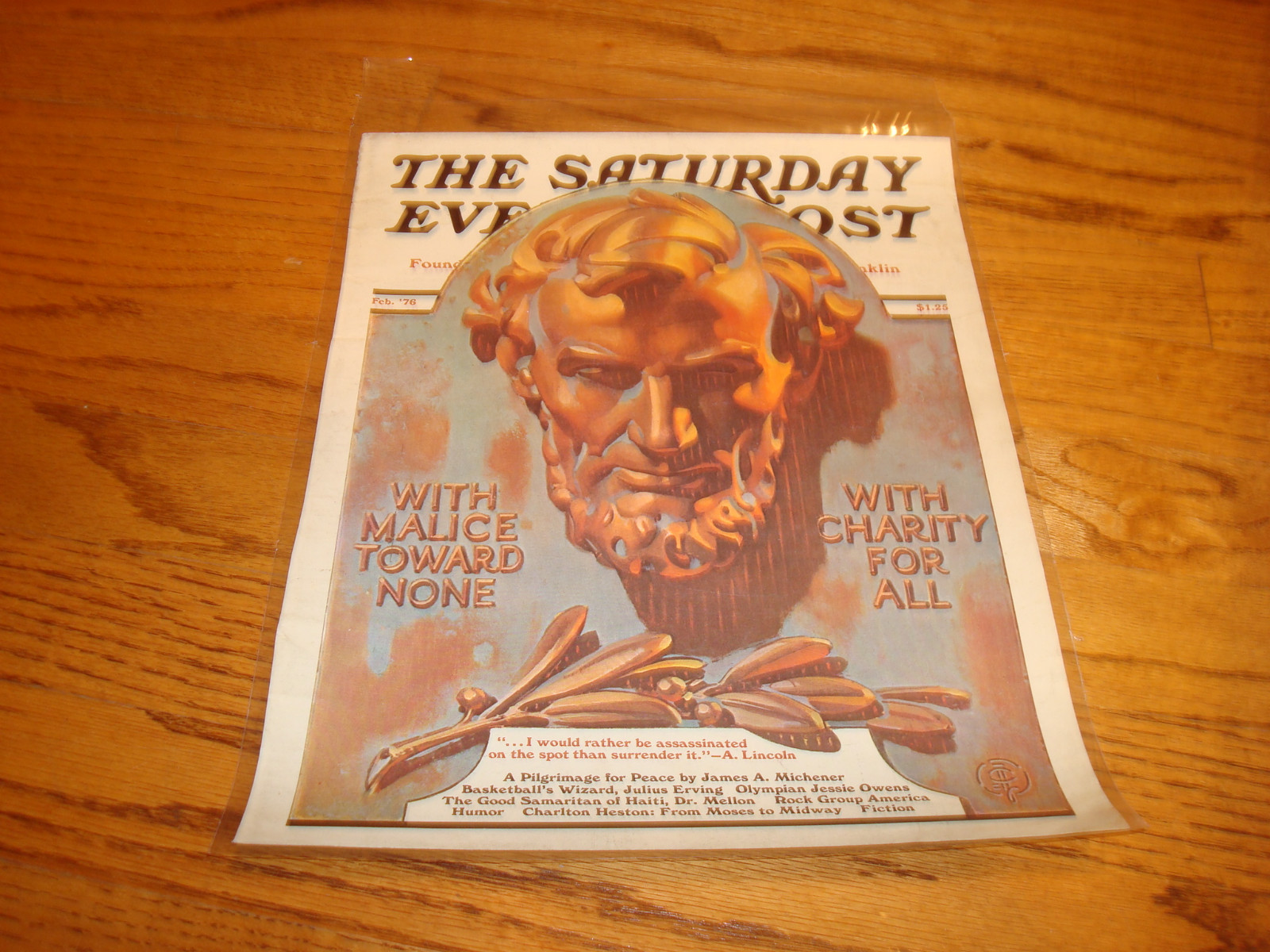 ABRAHAM LINCOLN on The Saturday Evening Post 1976 ad ‘With Malice Toward None’