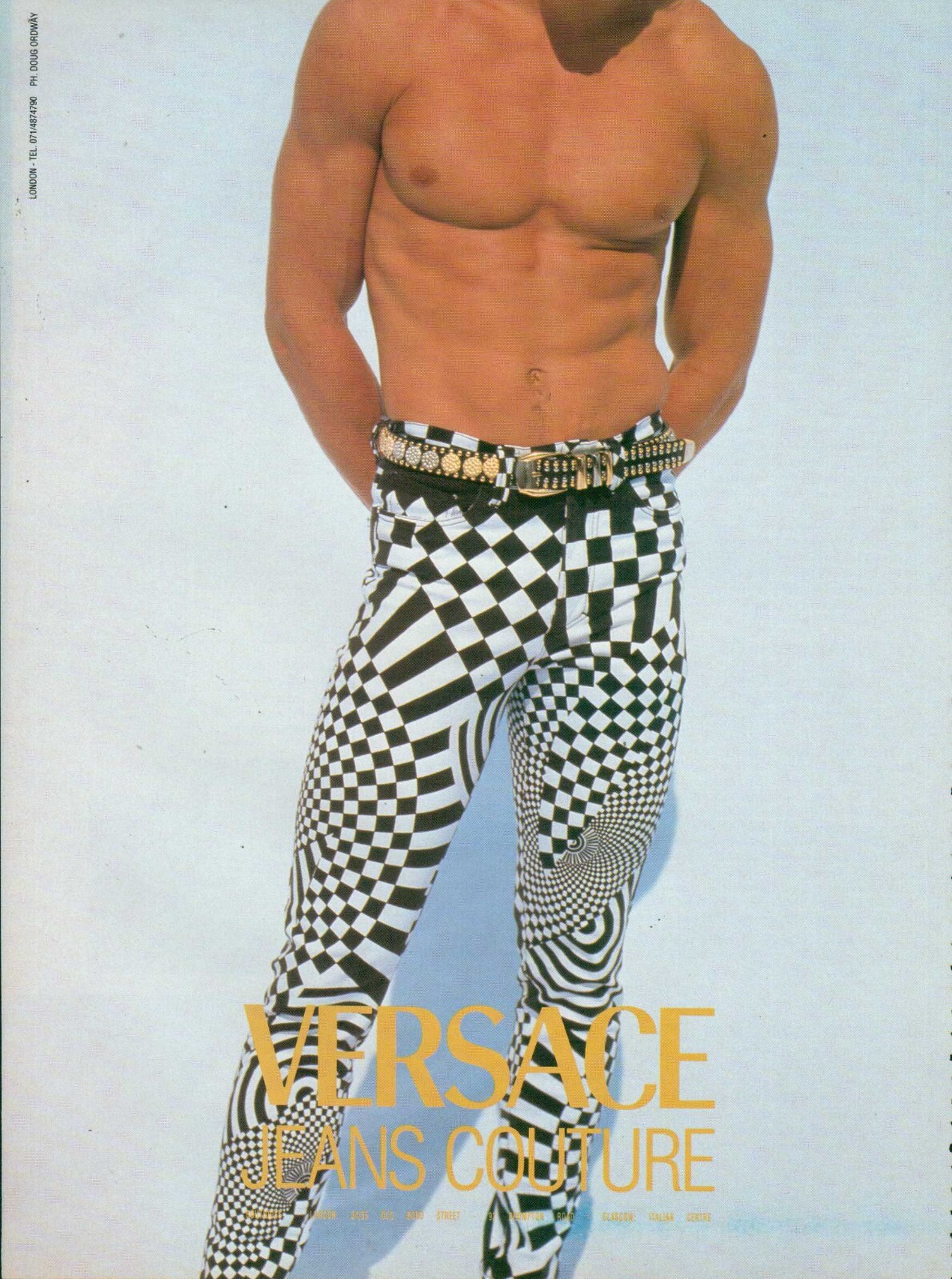 Versace Magazine Print Ad Advert Jeans Couture Mens Fashion shirtless 1990s 1992
