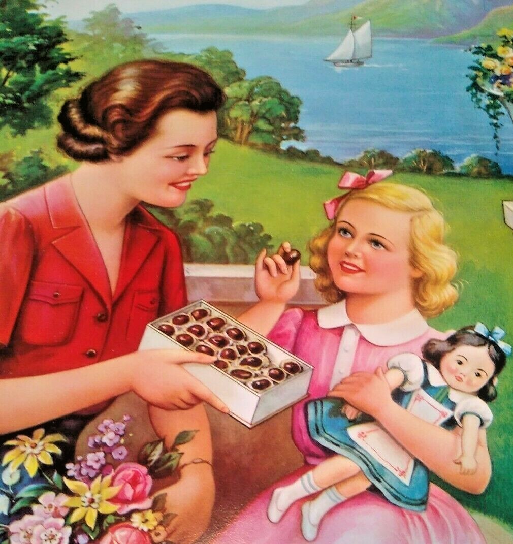 Original Beautiful 1920’s 15″x20″ Chocolate Candy Advertising Lithograph Poster