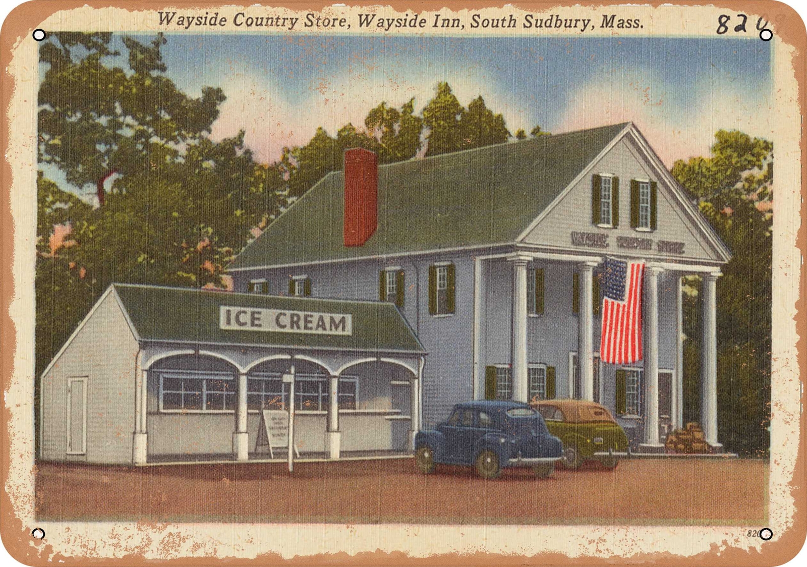 Metal Sign – Massachusetts Postcard – Wayside Country Store, Wayside Inn, South