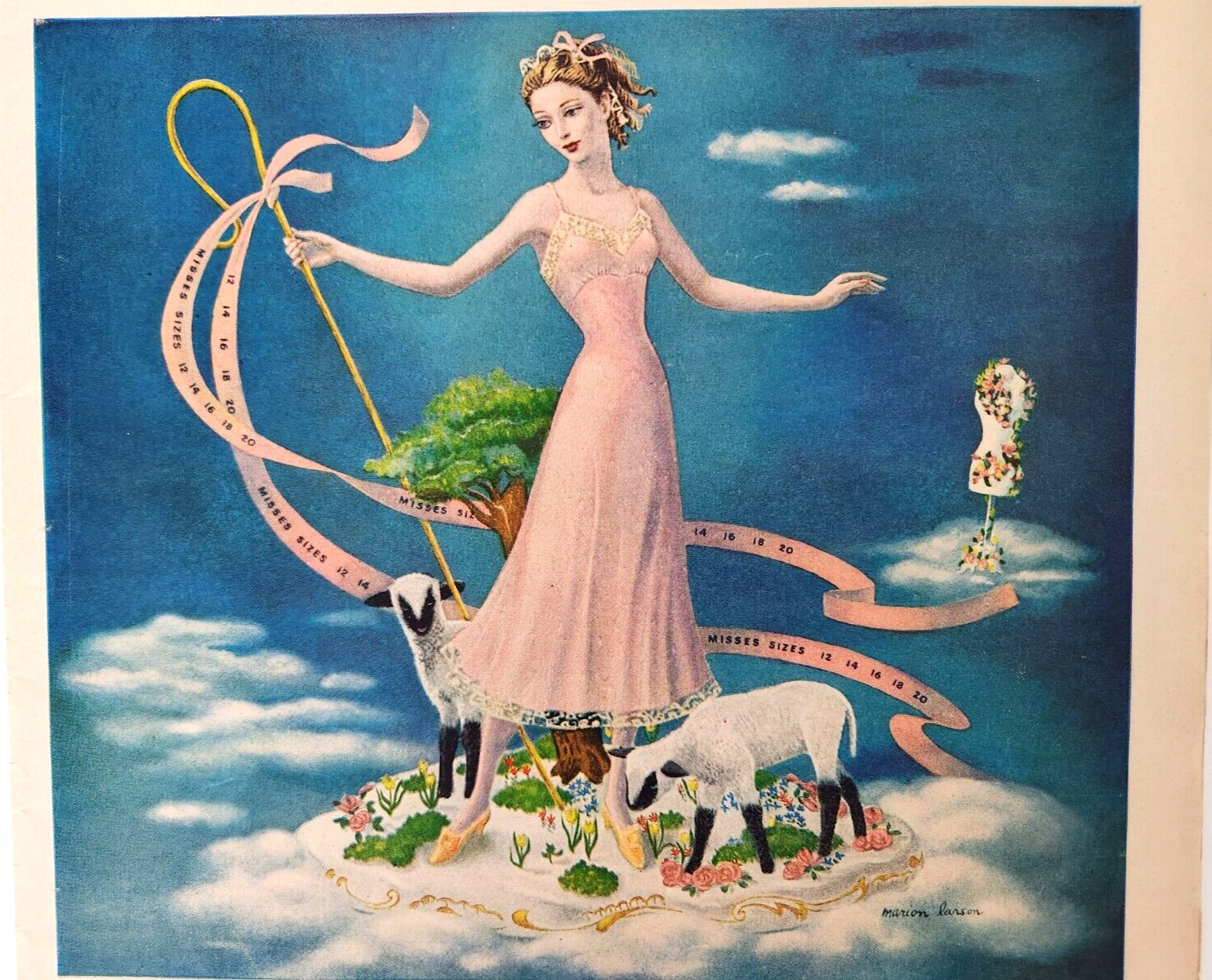 French Porcelain Slip Marion Larson Textron Fashion 1948 Ad Magazine Print Sheep
