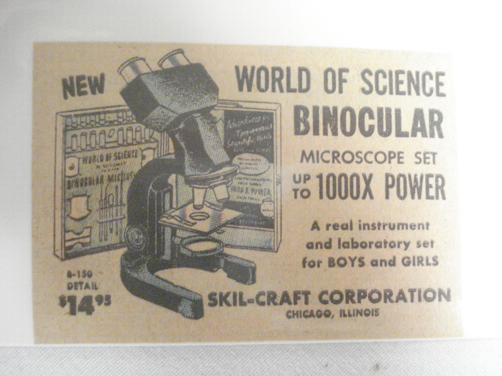1959 Ad World of Science Binocular Microscope Set by Skil-Craft Corporation