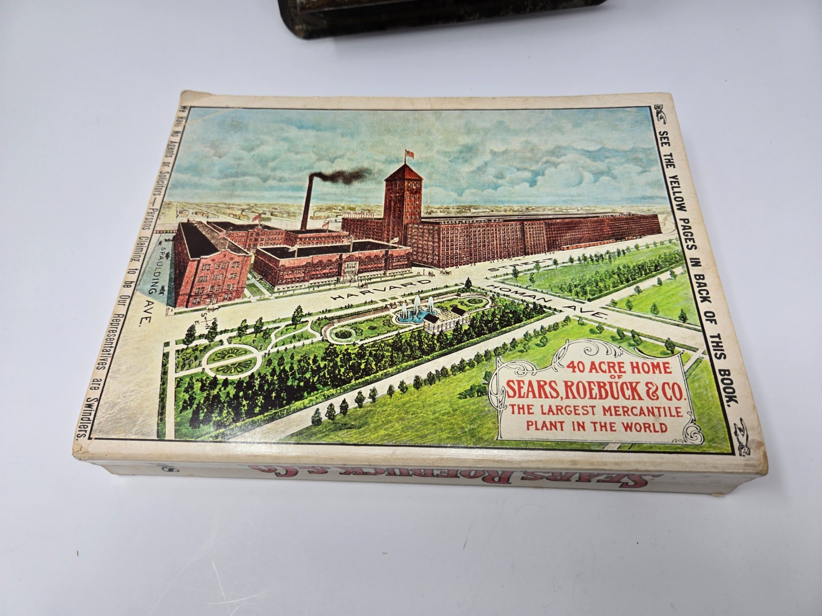 Antique Sears Roebuck & Co. Chicago Tin Advertising Wall Mount Caddy + Catalog!