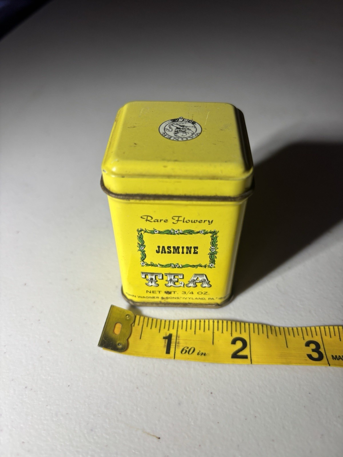 Vintage John Wagner & Sons Jasmine Tea Tin Yellow Metal Canister w Contents