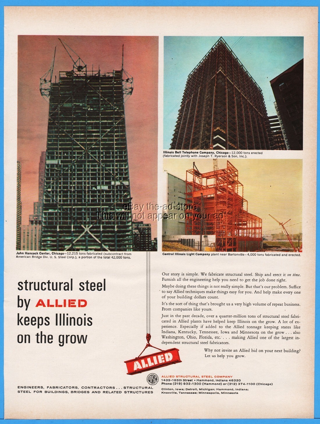 1968 Allied Structural Steel Co John Hancock Center Illinois Bell Telephone ad