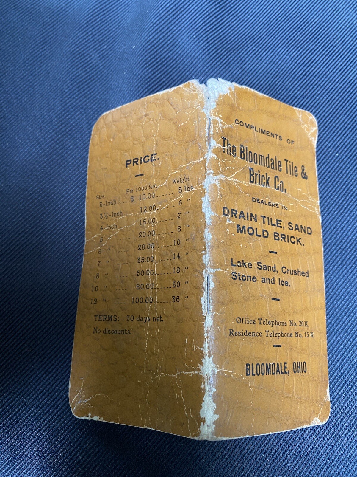 vtg Bloomdale tile & brick advertising note pad bloomdale ohio
