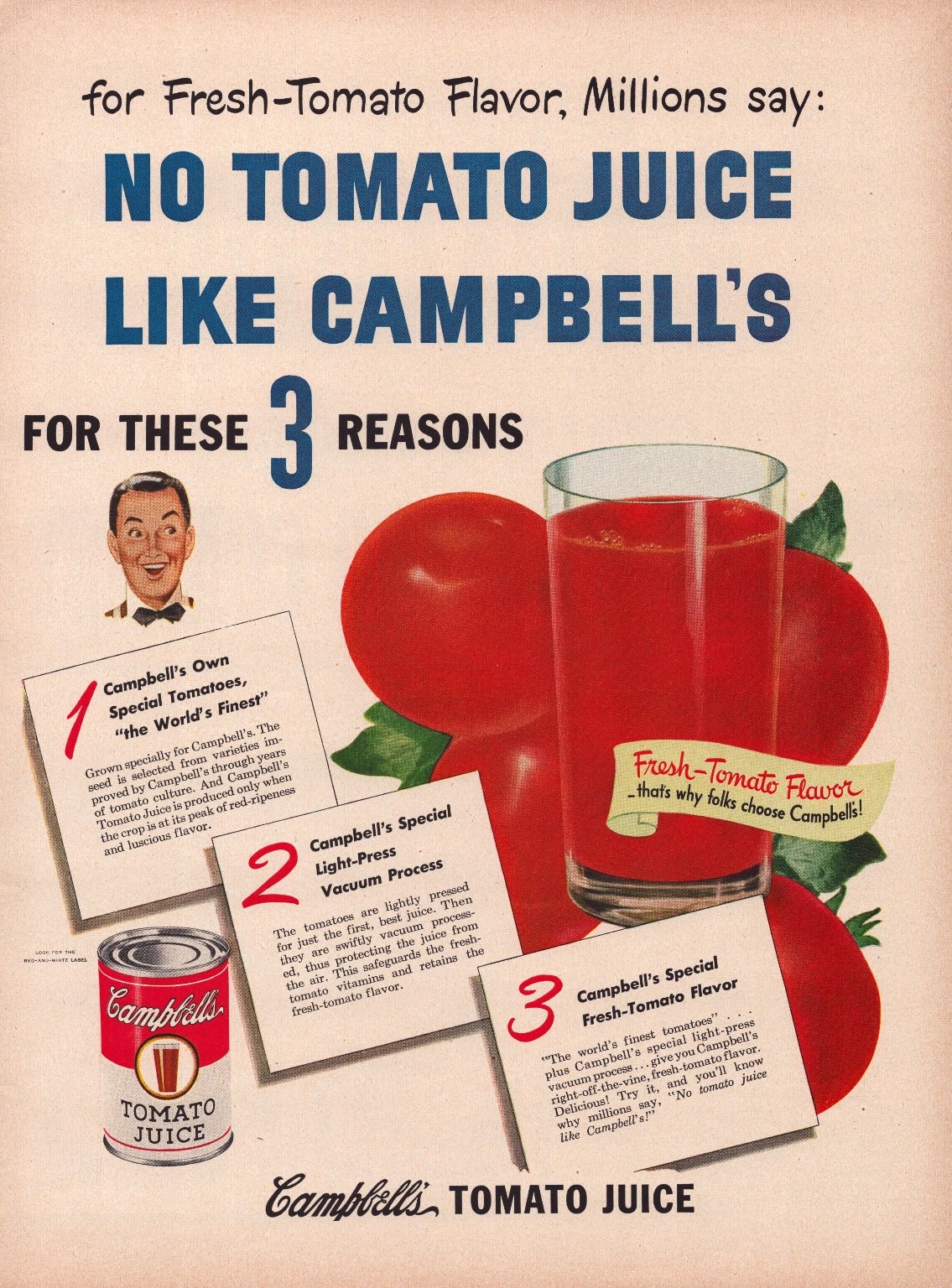 Campbell’s Tomato Juice Life Magazine Ad Print 1949 Fresh-Tomato Flavor