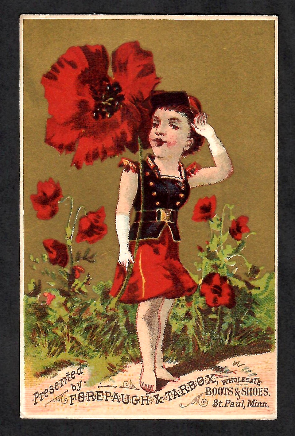 FOREPAUGH & TARBOX WHOLESALE CUSTOM MADE BOOTS & SHOES TRADE CARD~ST. PAUL, MINN