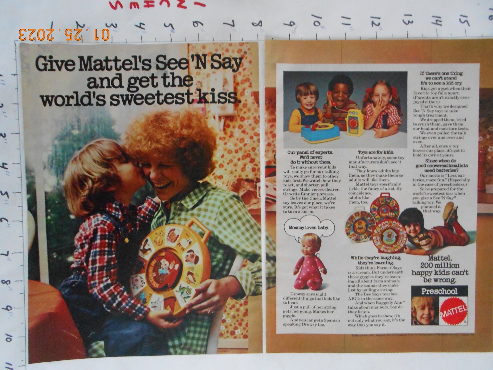1975 1982 Mattel play toy ad lot See N Say Drowsy doll telephone chainsaw Mickey