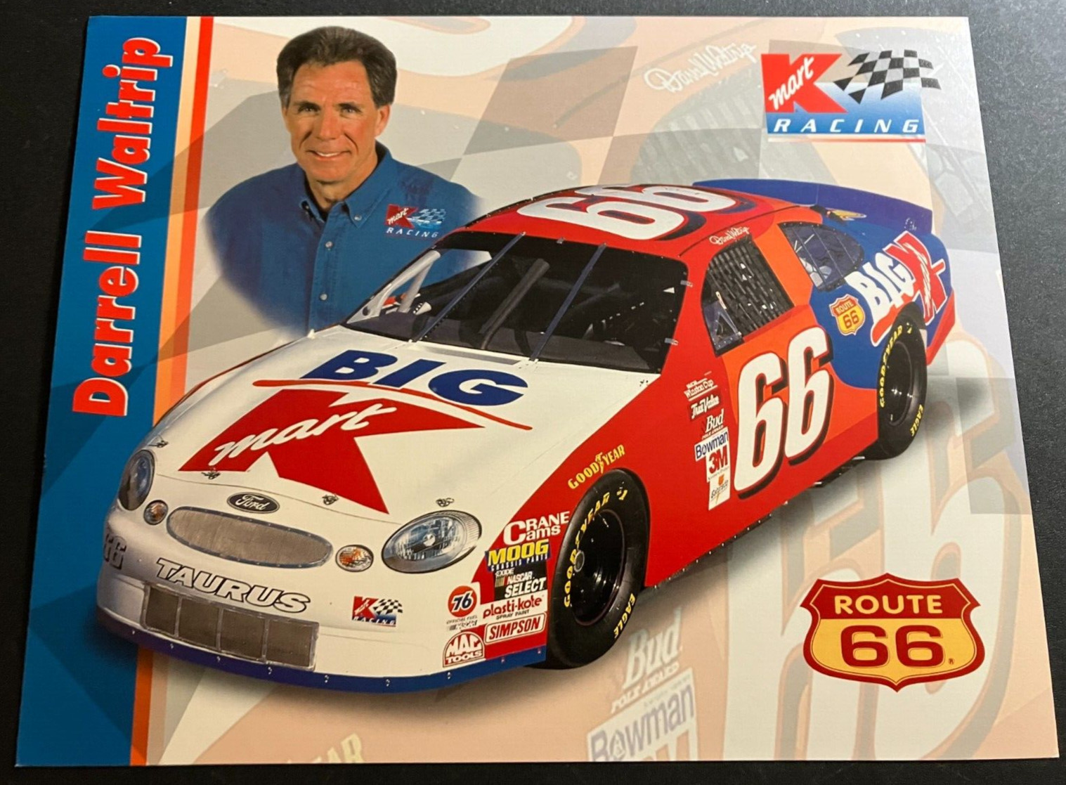 1999 Darrell Waltrip #66 Route-66 K-Mart Ford Taurus – NASCAR Hero Card Handout