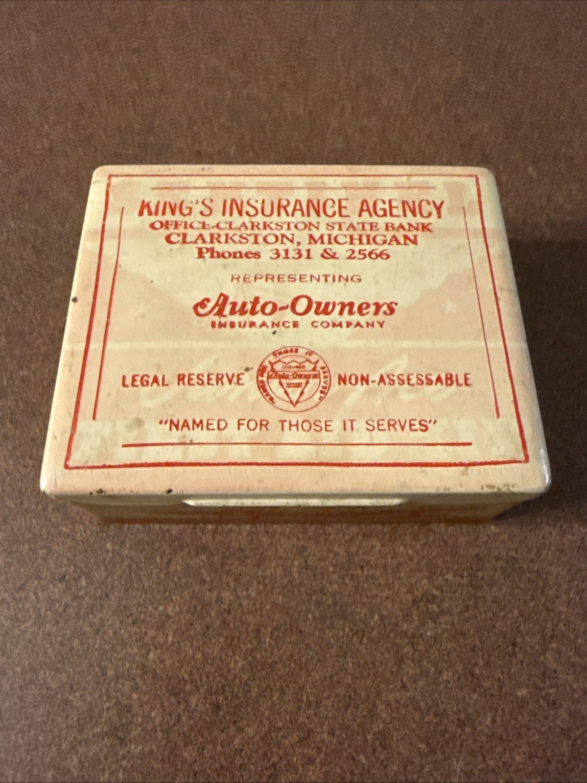 Vintage Advertising Metal Box Airplanes Aircraft Auto-Owners Insurance Company