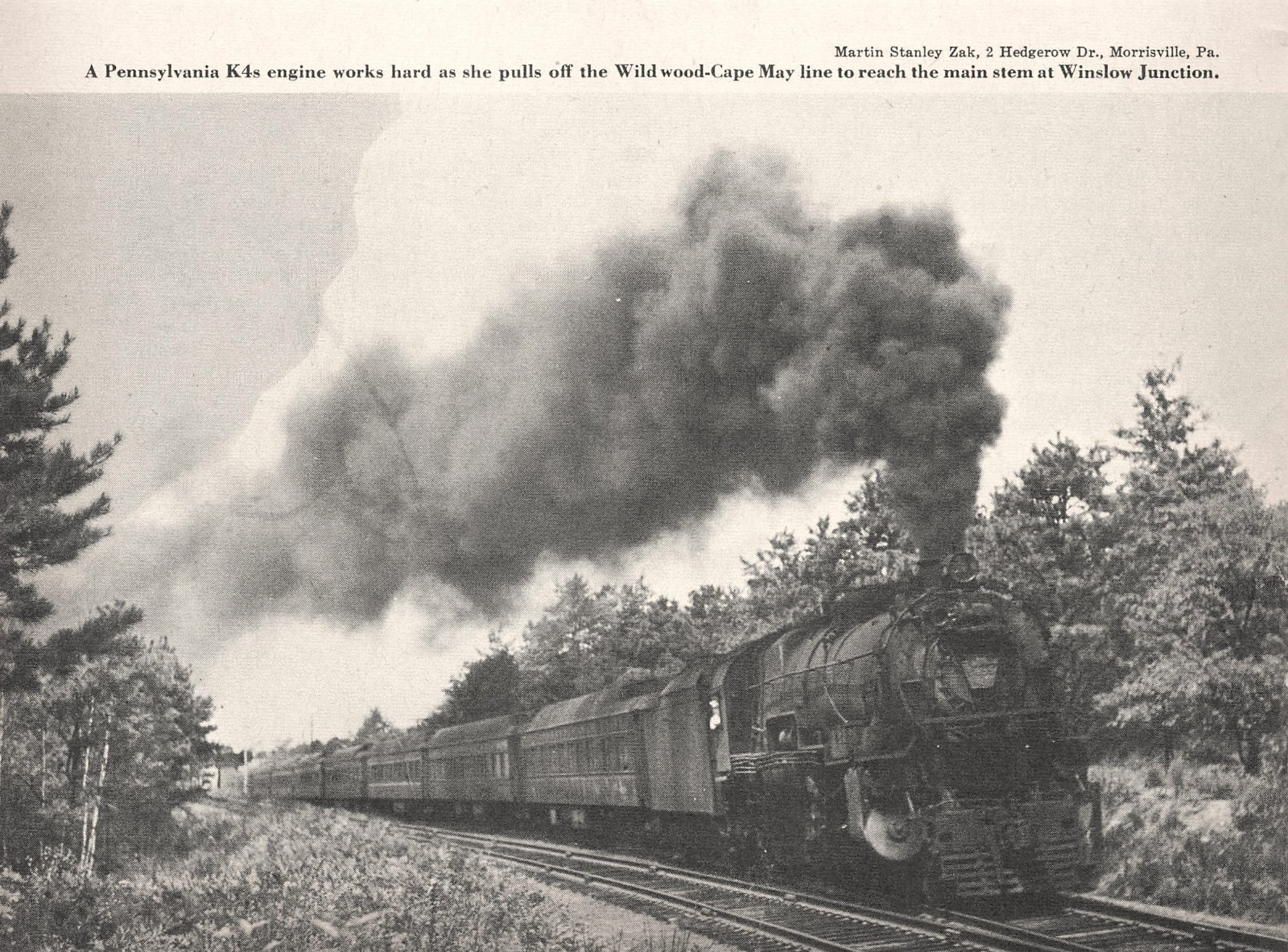PRR K4s Steam Passenger Train Cape May Wildwood to Winslow Jct Vtg Mag Cut-Out