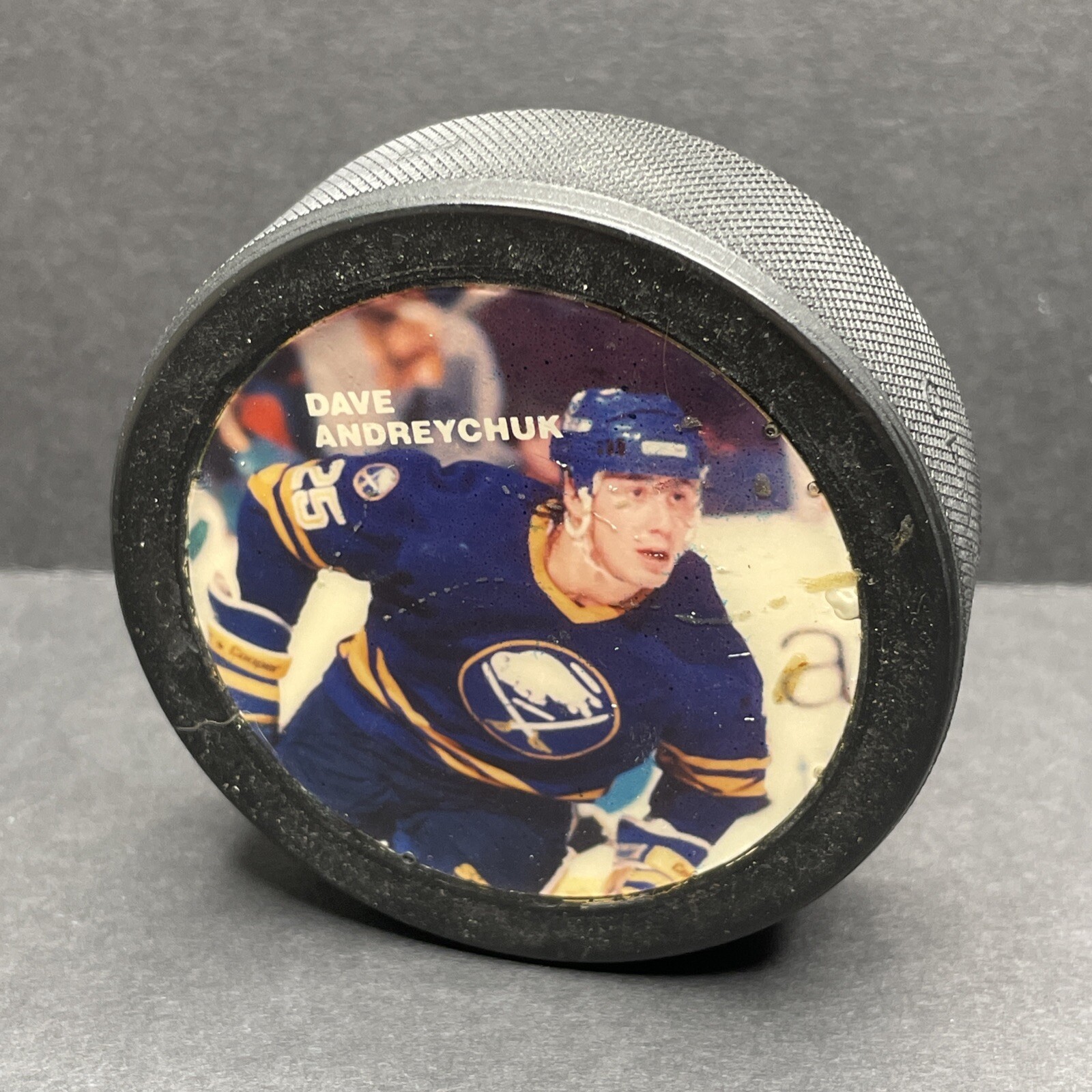 Vintage 1990s Dave Andreychuk Buffalo Sabres Star Puck Rubber Ice Hockey Puck