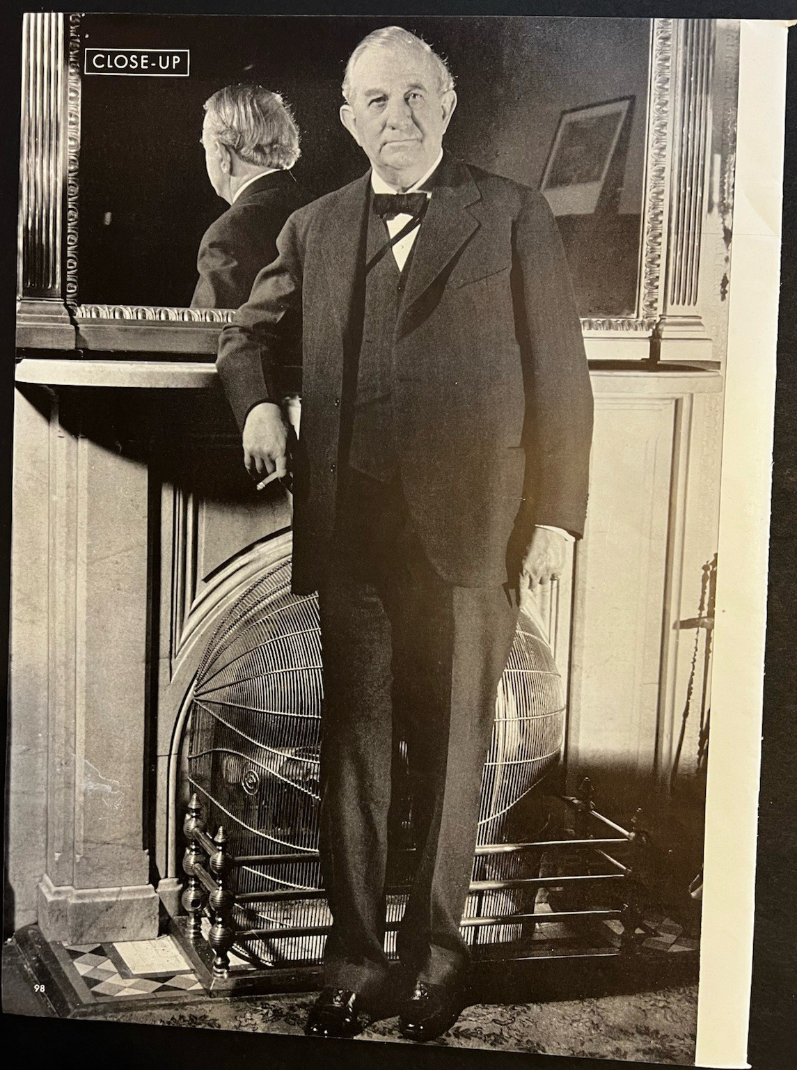 Vtg 1940s Full Page Photo-Senator Tom Connally-Standing Smoking Fireplace