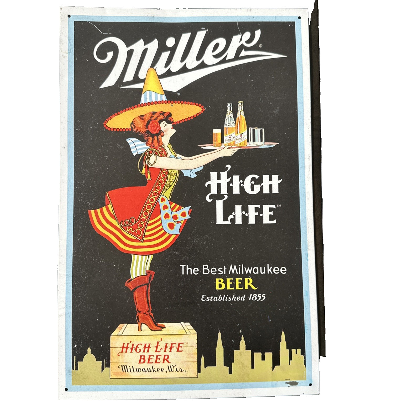 Best Milwaukee Beer`Since 1855 Metal Sign 10.5″ x 16″ Miller High Life Woman Bar