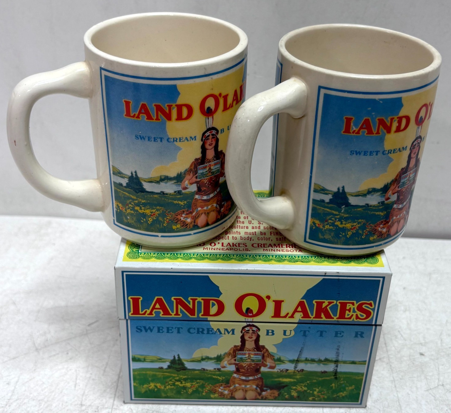 Vintage Land O’Lakes Sweet Cream Butter Coffee Mug Set of 2 Advertising Cups