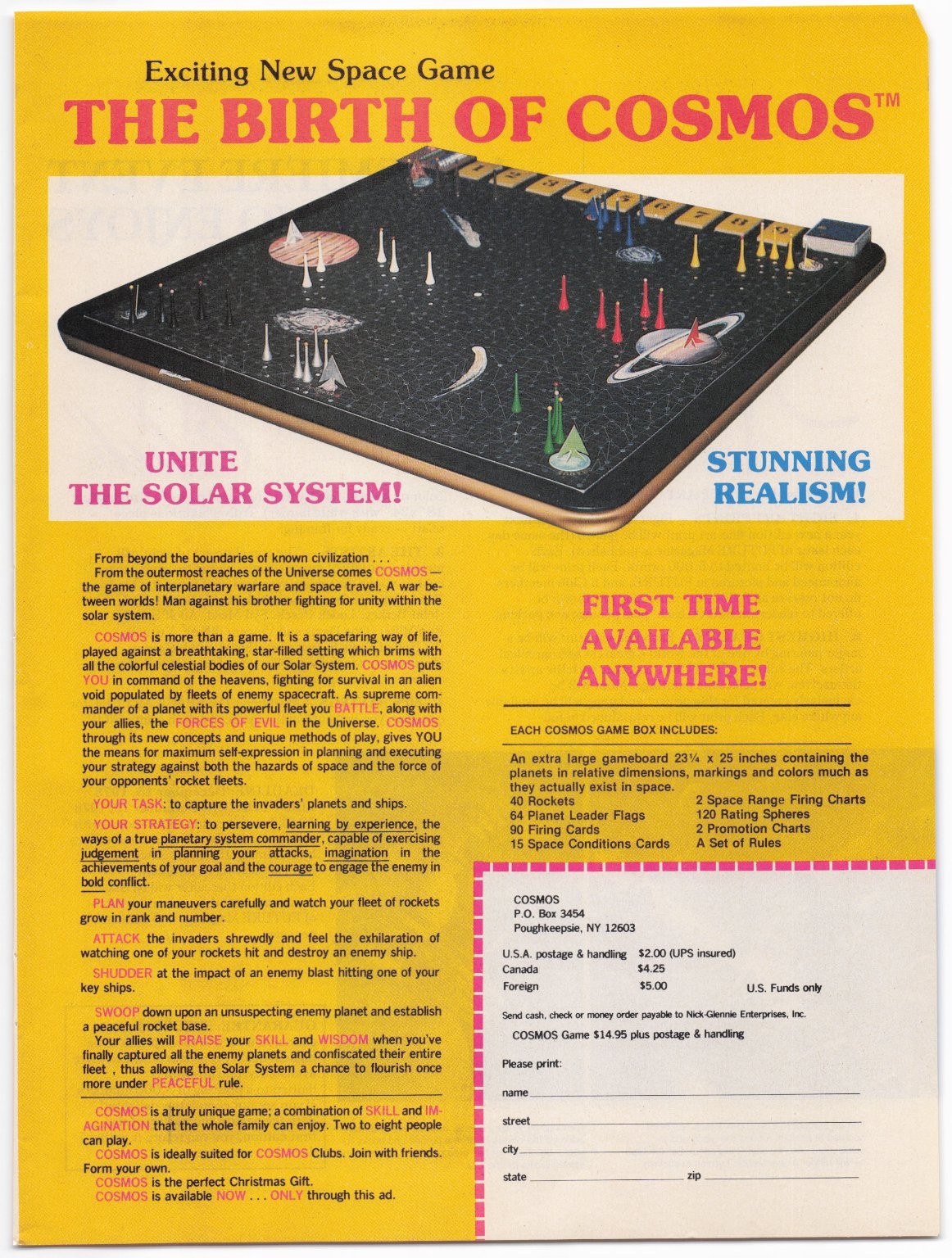 The Birth of Cosmos Magazine Ad 1970s Space Board Game Sci-Fi Ephemera