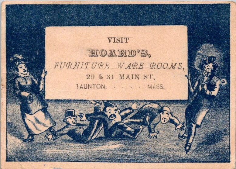 Taunton MA Hoard’s Furniture Ware Rooms Ice Skaters Falling Down Muff GPV1