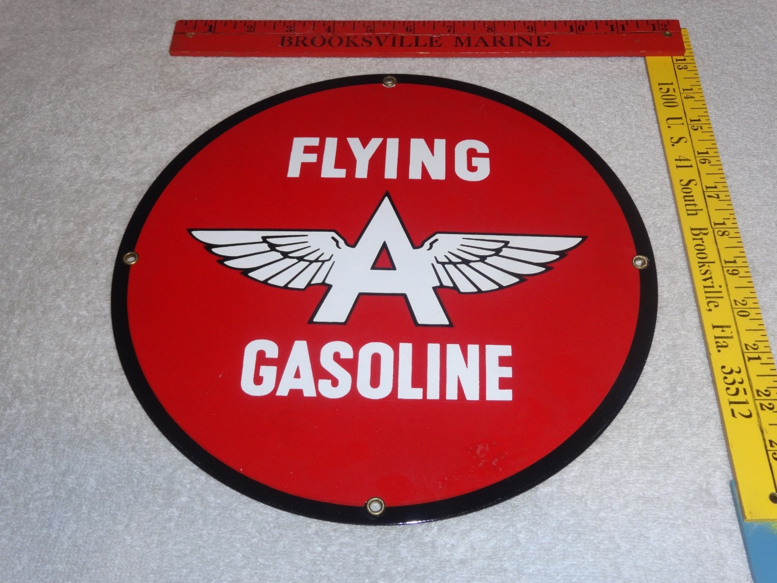 VINTAGE FLYING A GASOLINE “A” WITH WINGS 11″ PORCELAIN METAL OIL PUMP PLATE SIGN