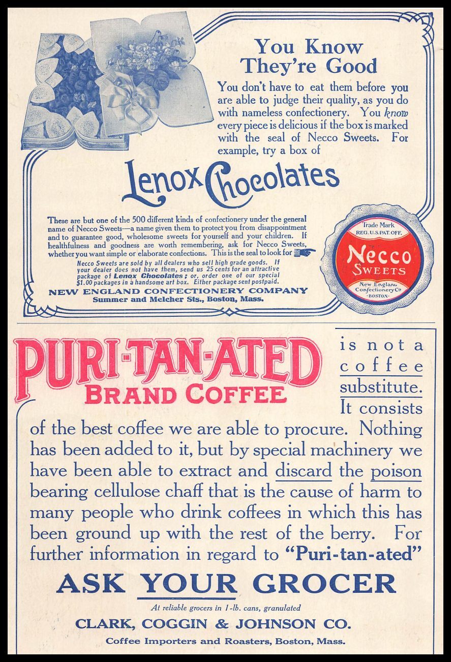 1908 New England Confectionery Co. Boston Lenox Chocolates Necco Sweets Print Ad