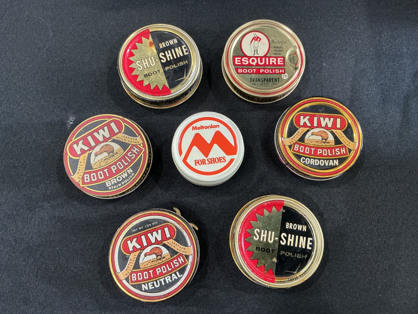 Vintage Lot of 7 Boot & Shoe Polish Tins Advertising Collectibles