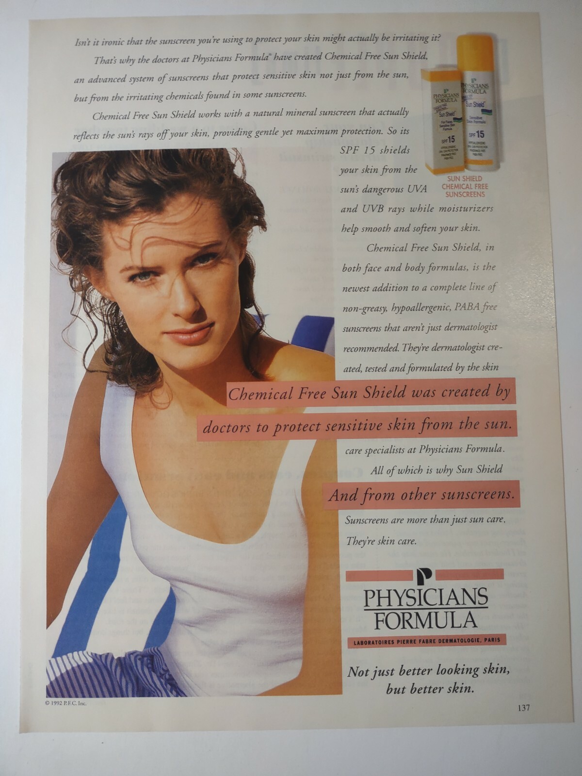 Vintage 1990s Print Ad Physicians Formula Chemical Free Sun Shield