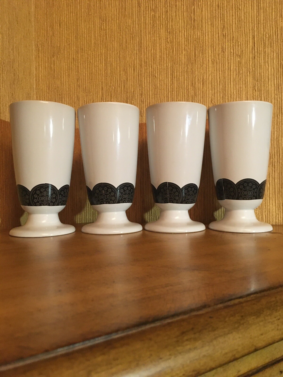 Oreo Milkshake Malt Sunday Ceramic Tall Glasses on a Pedestal Base. Set Of 4